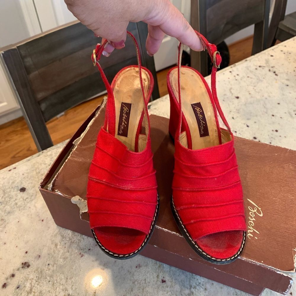 Vintage Boschi Red Wedge Sandals 5.5 with box